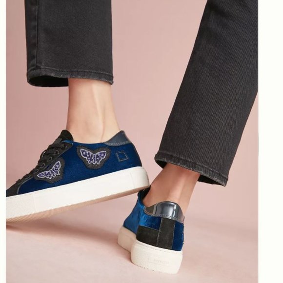 D.A.T.E. Velvet Butterfly Sneakers in Velvet Blue - Size 39 EU / 8.5 US - NWT - Picture 2 of 9